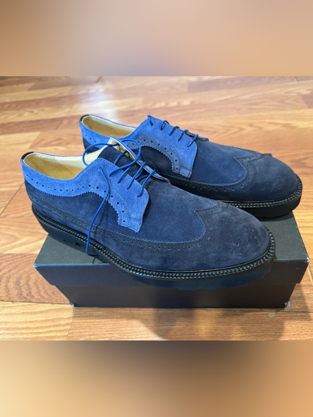 Paul Smith Two-Tone Navy & Royal Blue Suede Wingtip Derby Shoes
